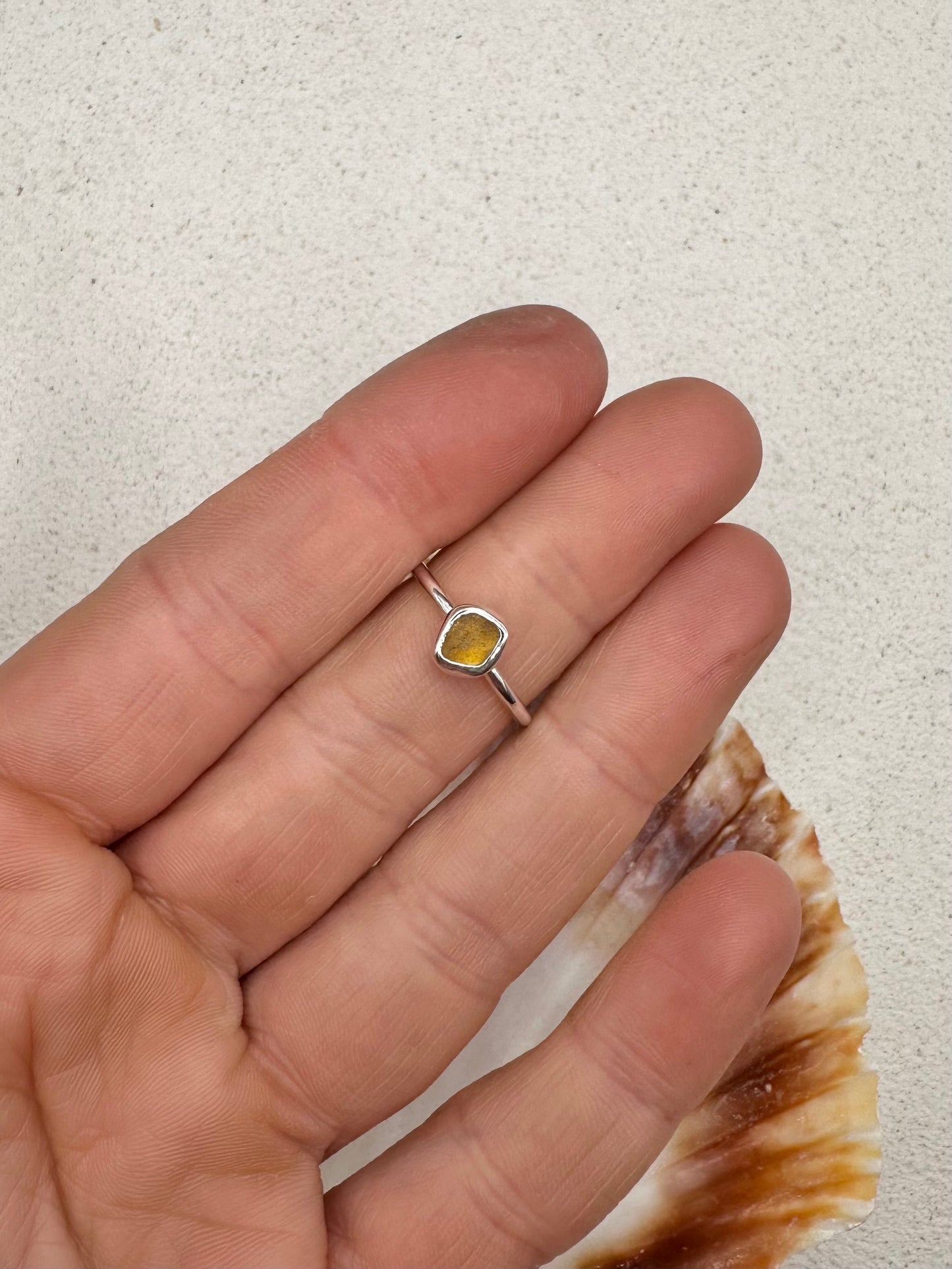 Amber Seaglass Ring Silver