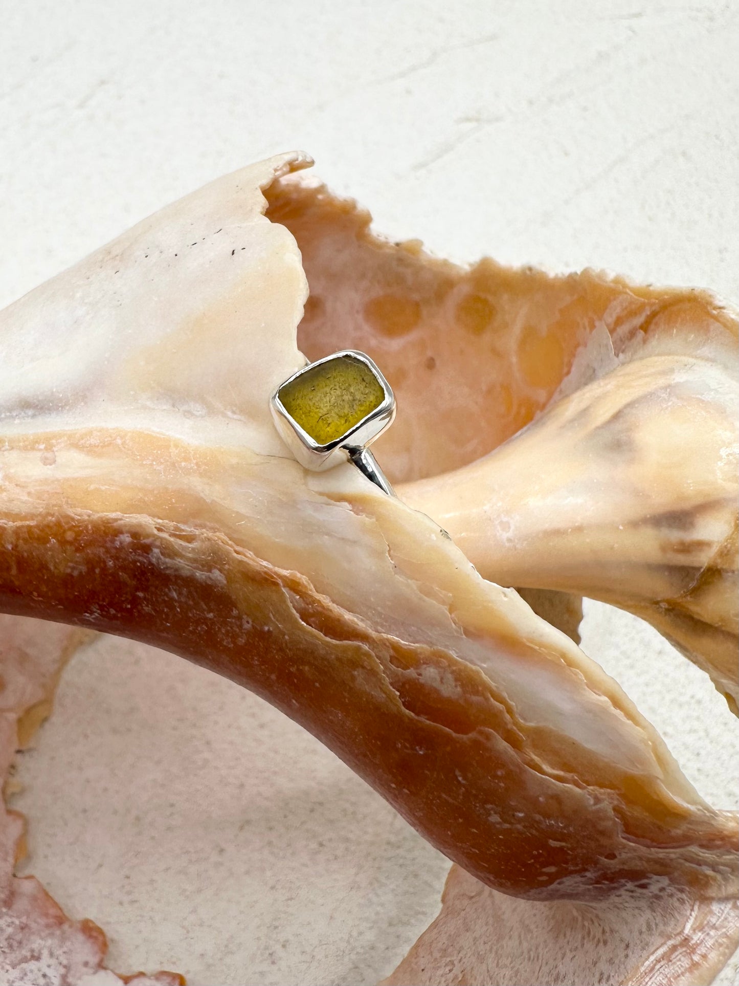 Silver Seaglass Ring in Yellow