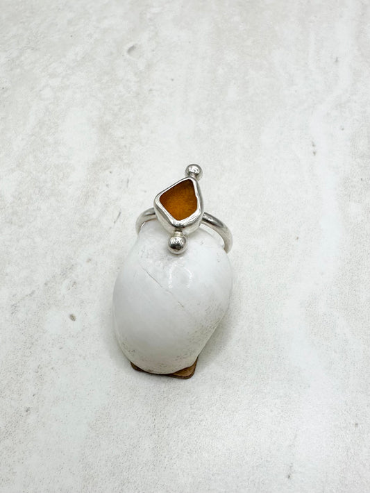 Amber Seaglass Ring Silver - K
