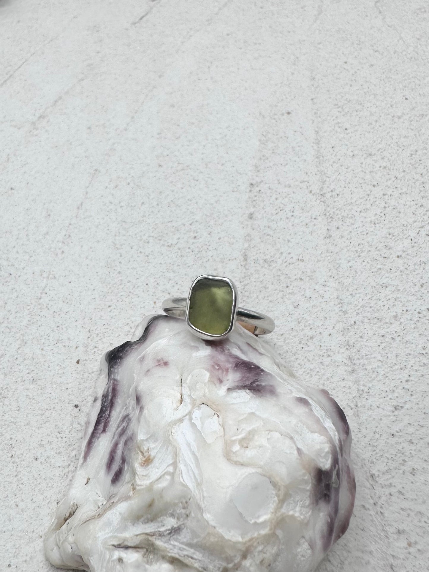 Olive Seaglass Ring Silver