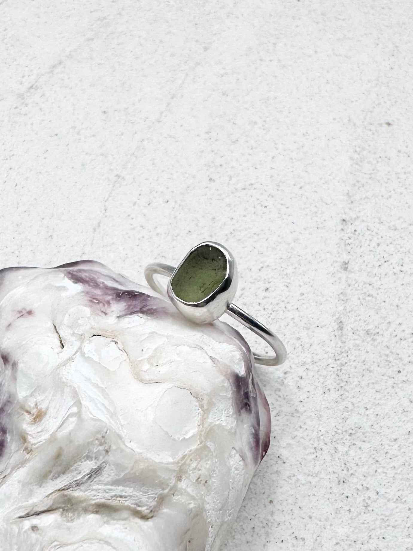 Green Seaglass Ring Silver
