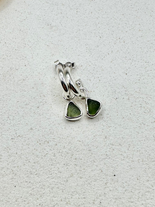 Green Seaglass Charms Silver