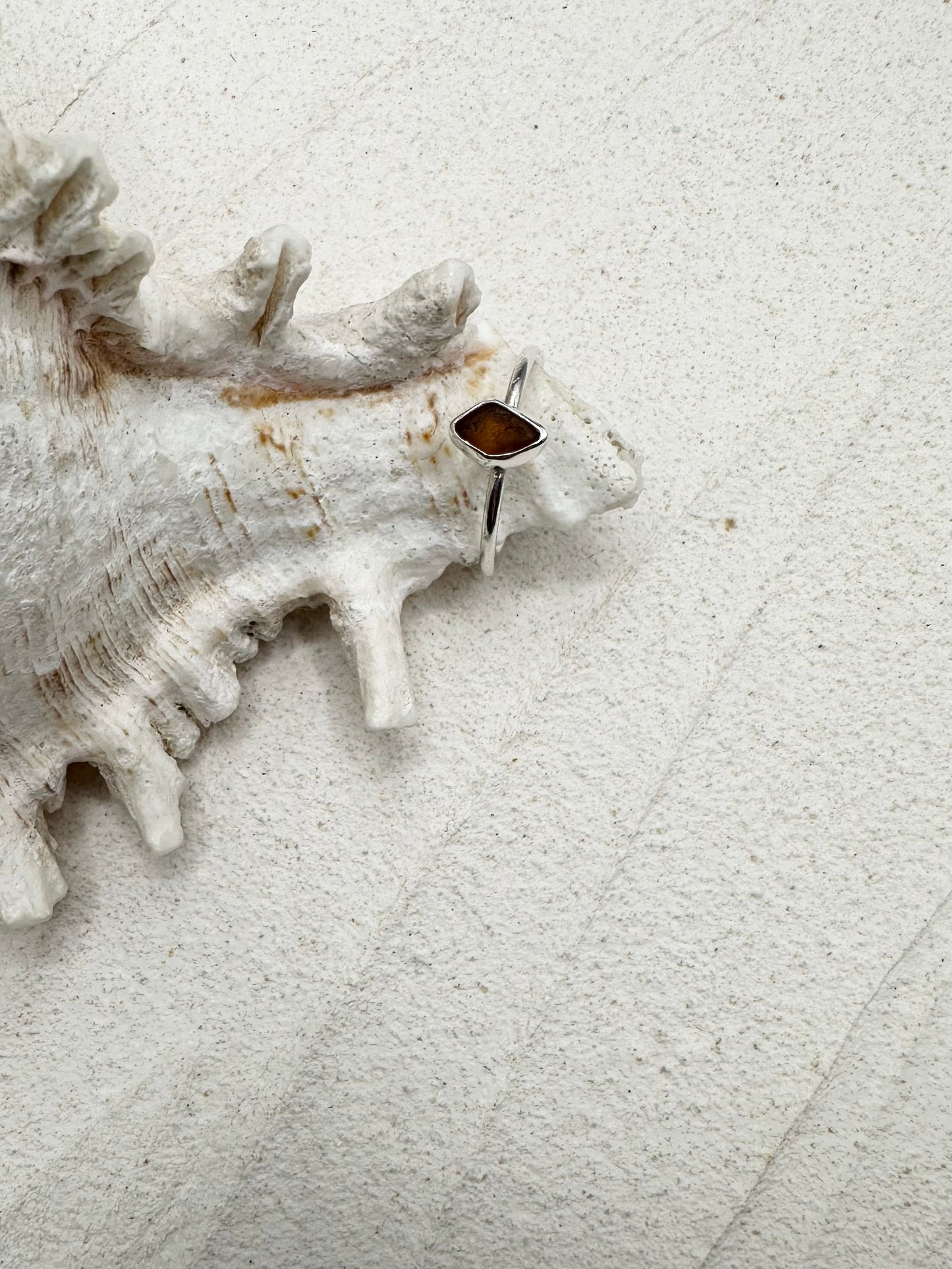 Sterling Silver & Seaglass Ring in Amber