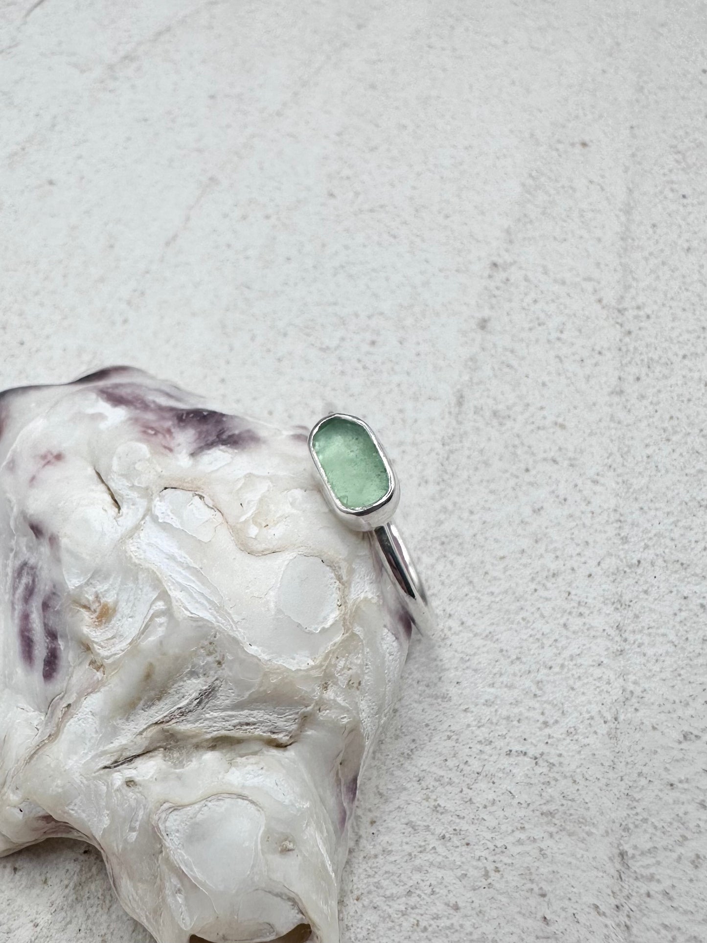 Light Teal Seaglass Ring Silver