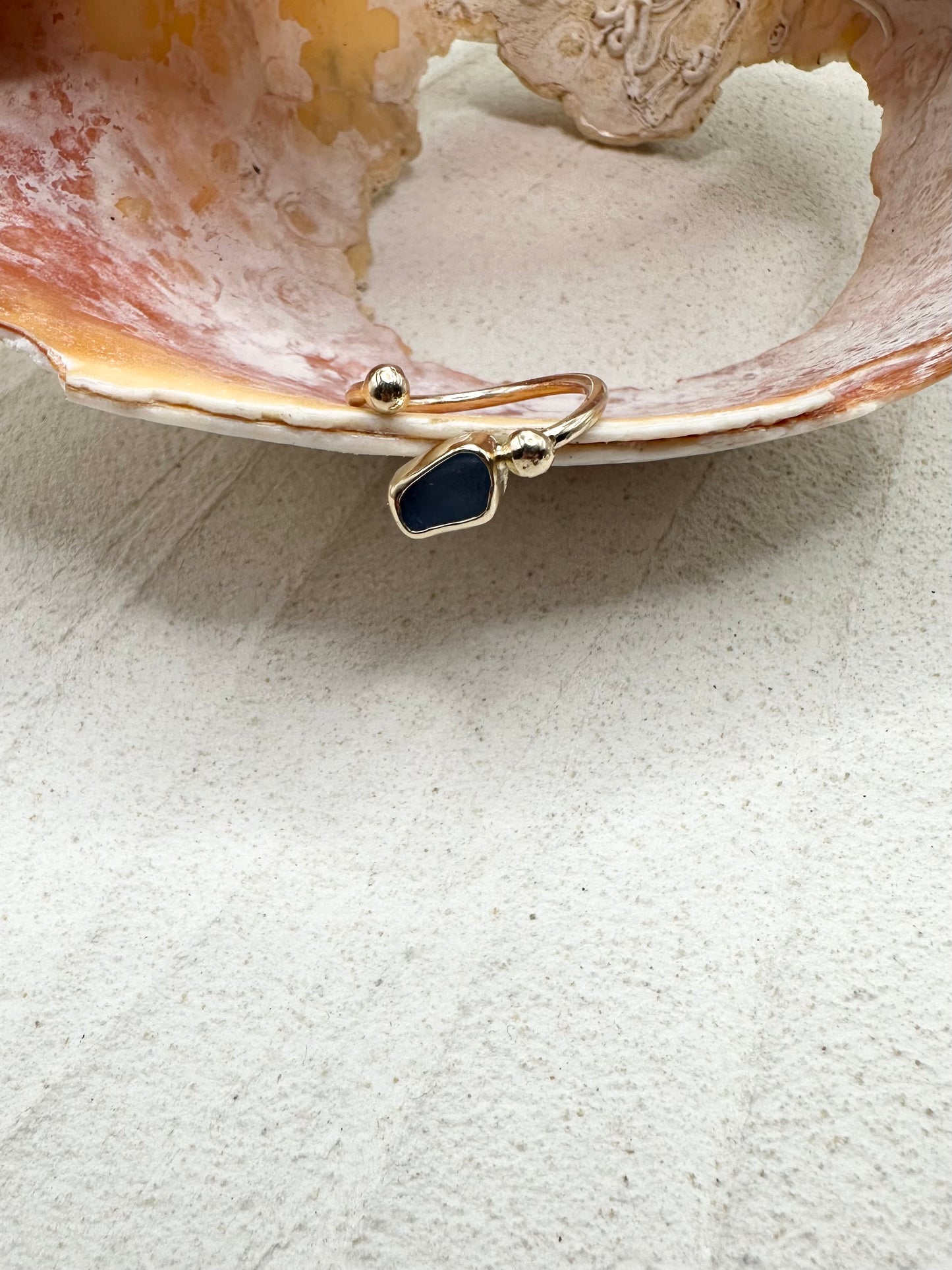 Blue Seaglass Ring Gold