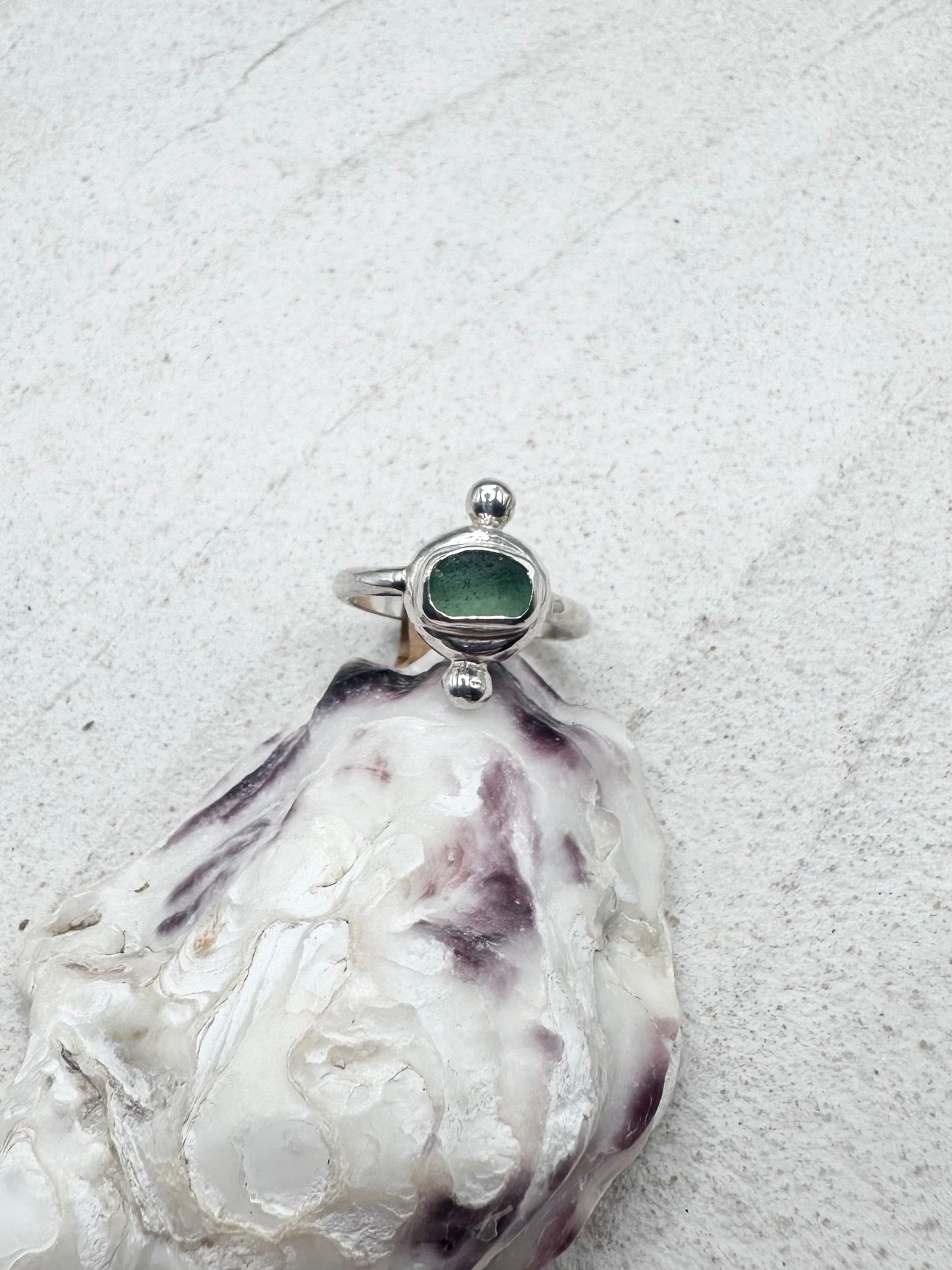 Teal Seaglass Ring Silver