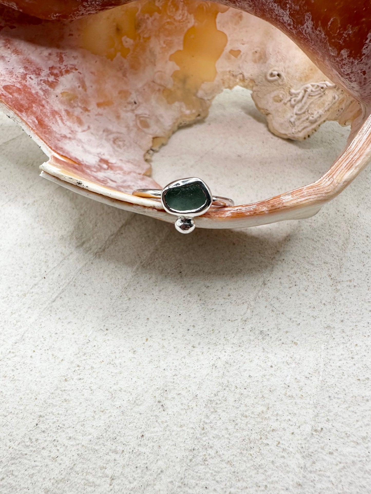 Silver Seaglass Ring in Teal