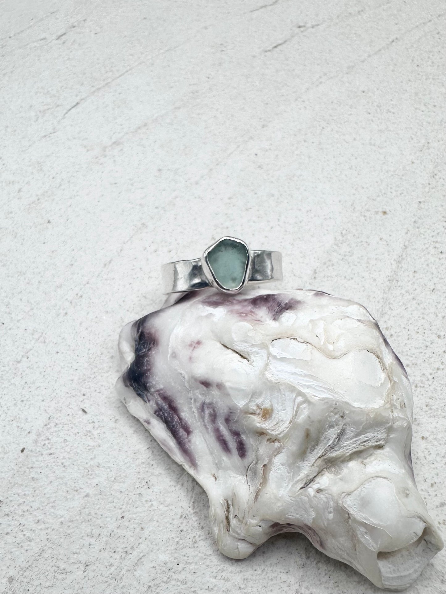 Teal Seaglass Ring Silver