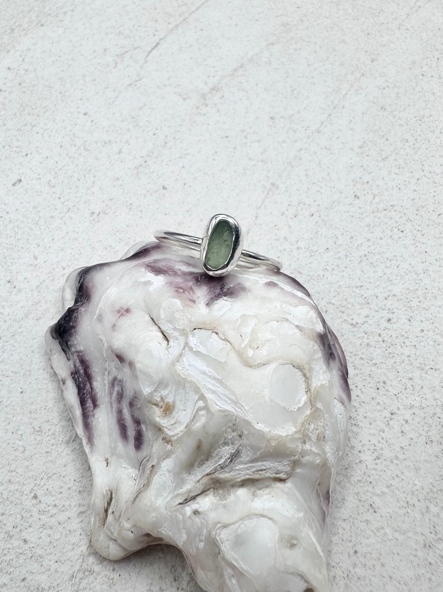 Light Green Seaglass Ring Silver