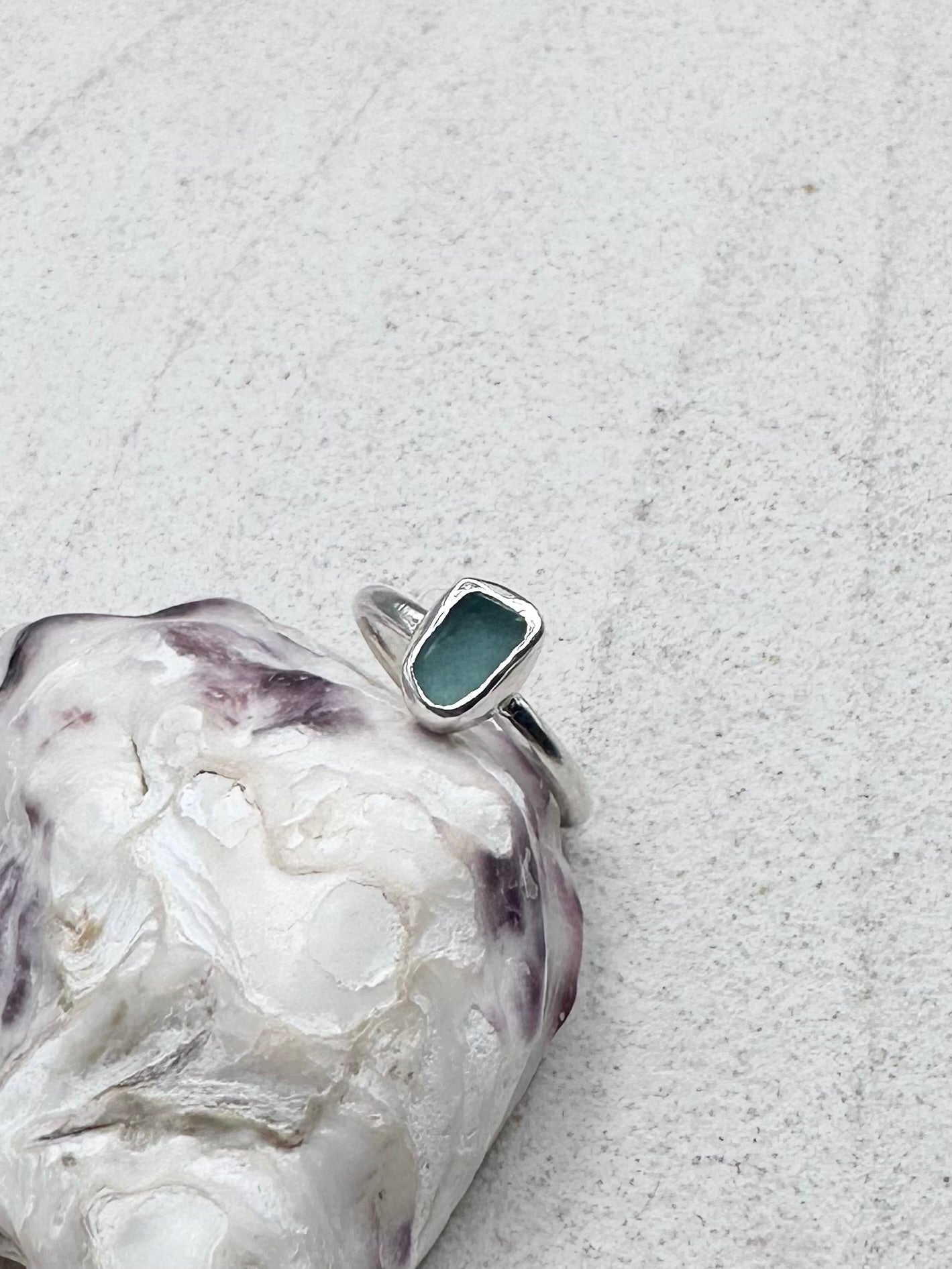 Light Teal Seaglass Ring Silver
