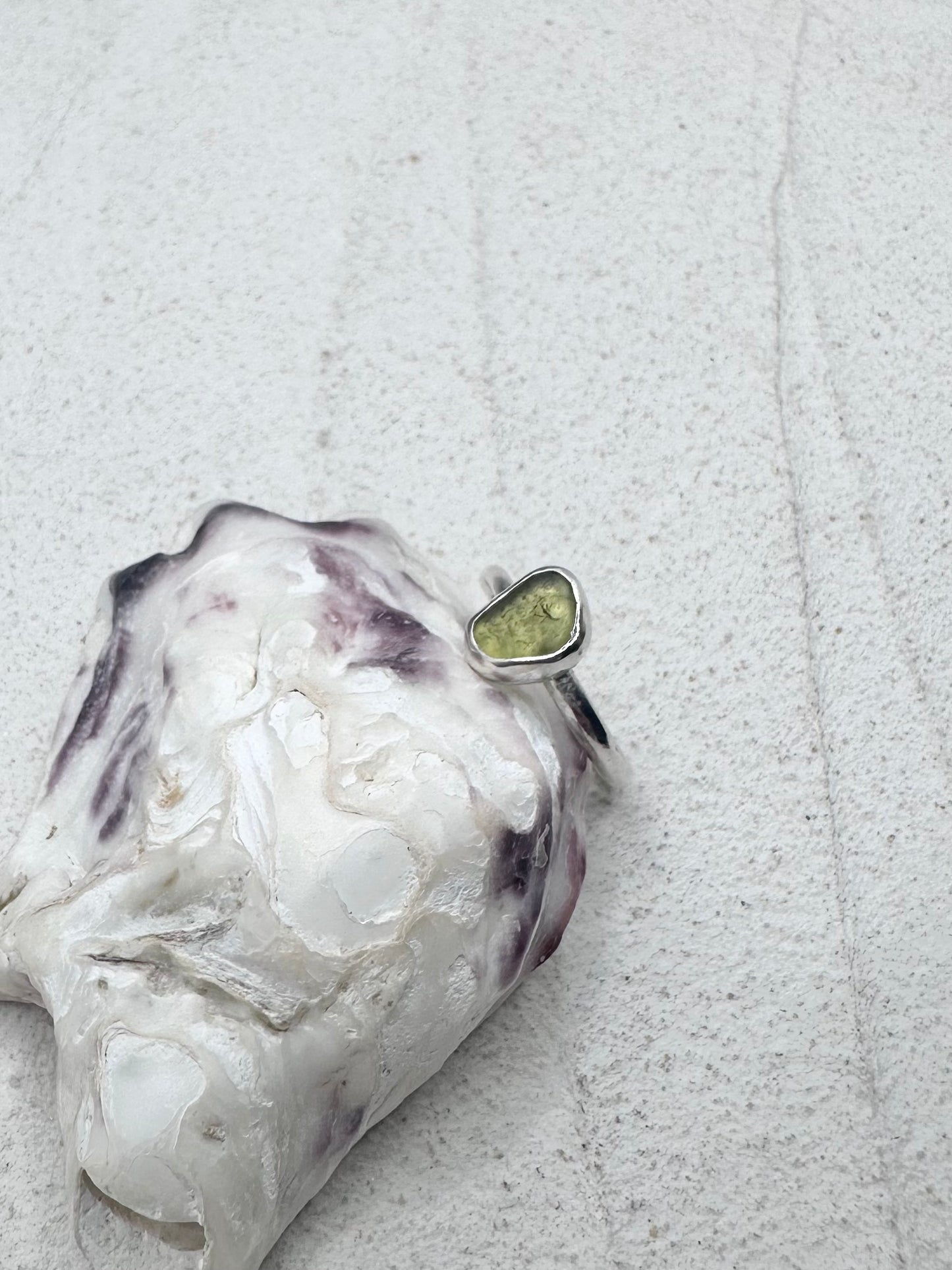 Olive Seaglass Ring Silver