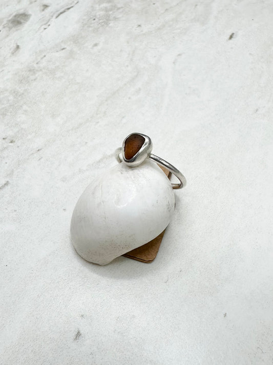 Amber Seaglass Ring Silver - L