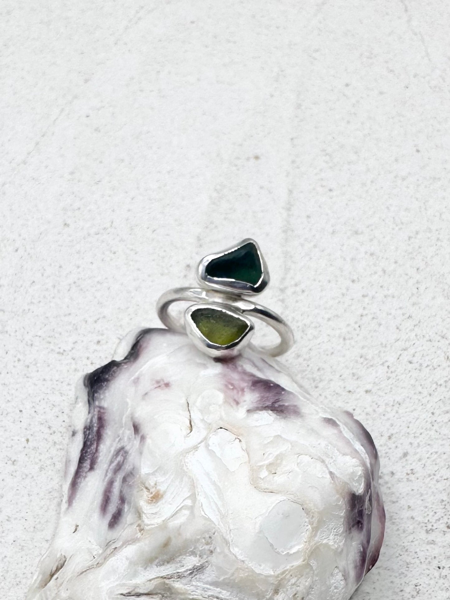 Green Seaglass Ring Silver