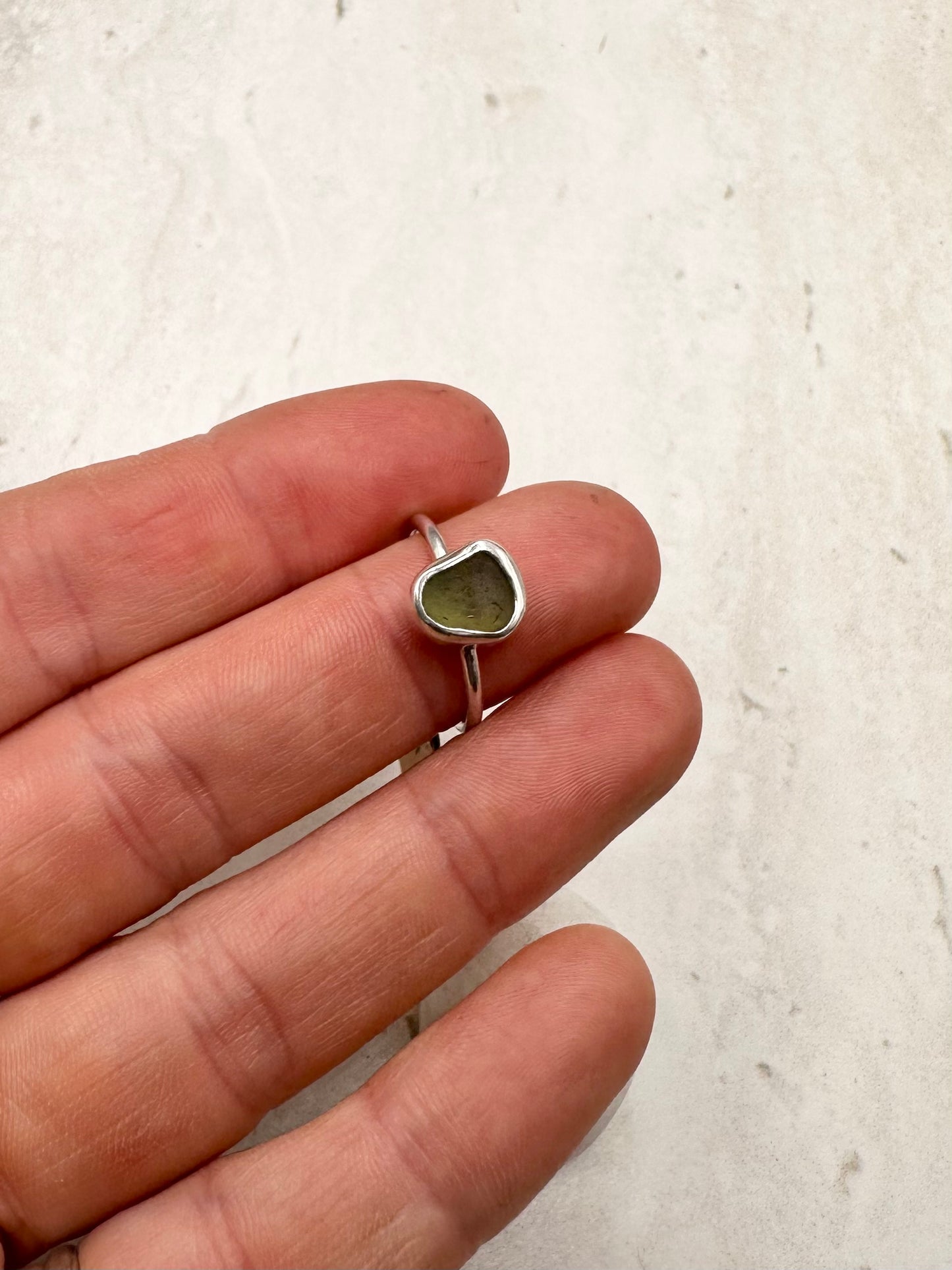 Light Green Seaglass Ring in Silver - K