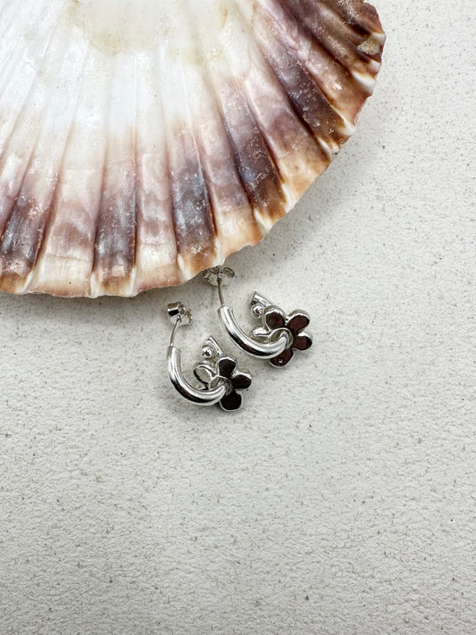 Chunky Flower Charm Earrings Silver