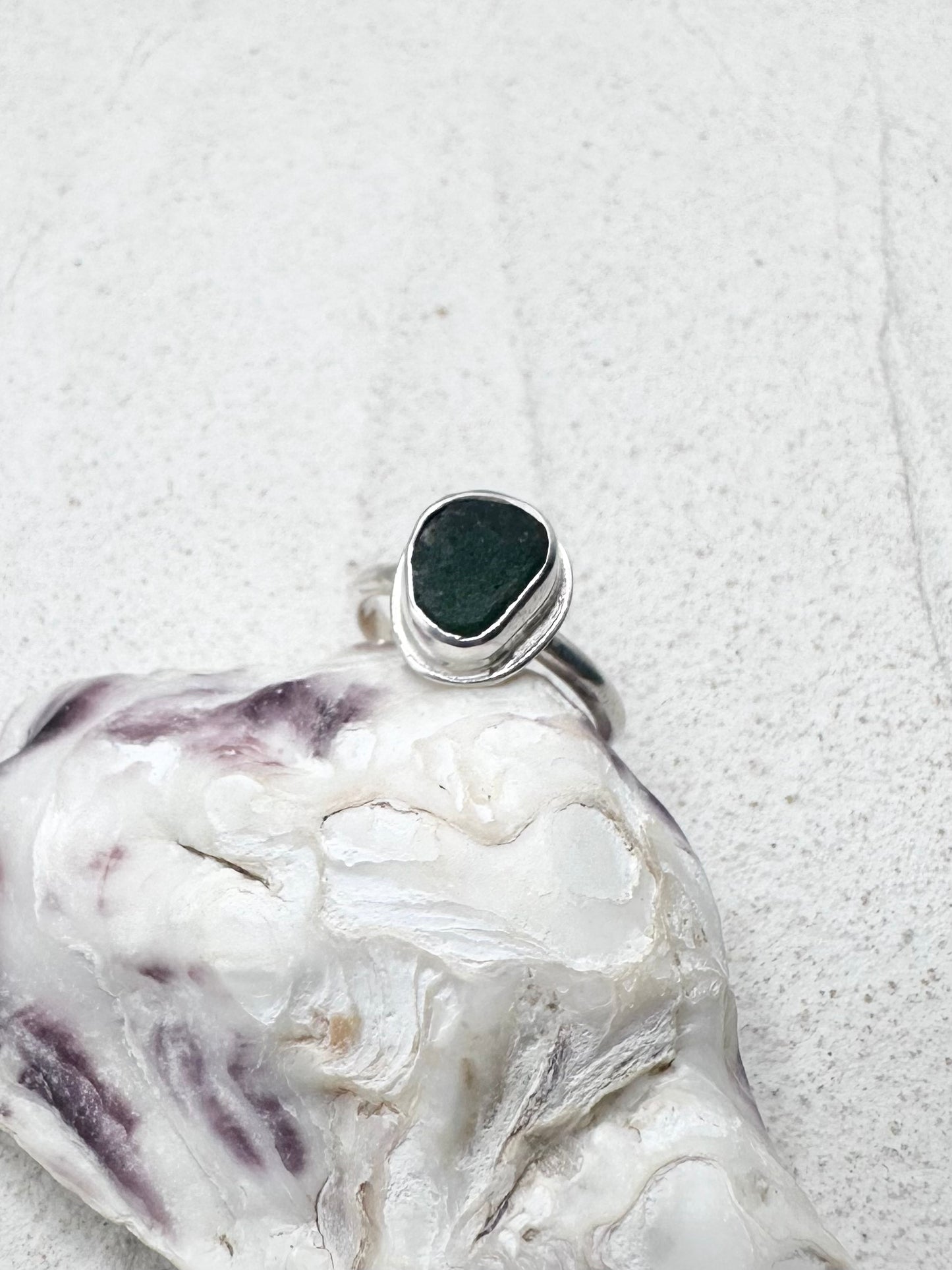 Green Seaglass Ring Silver