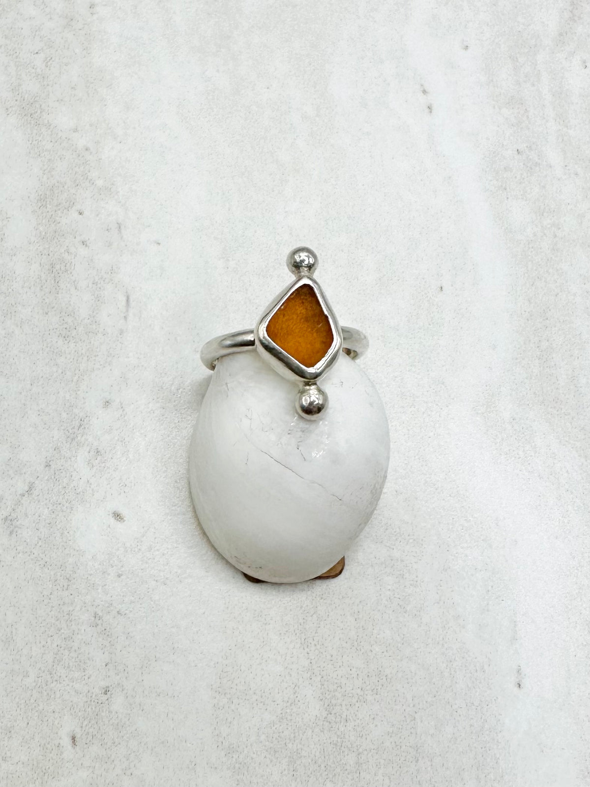 Amber Seaglass Ring Silver - K