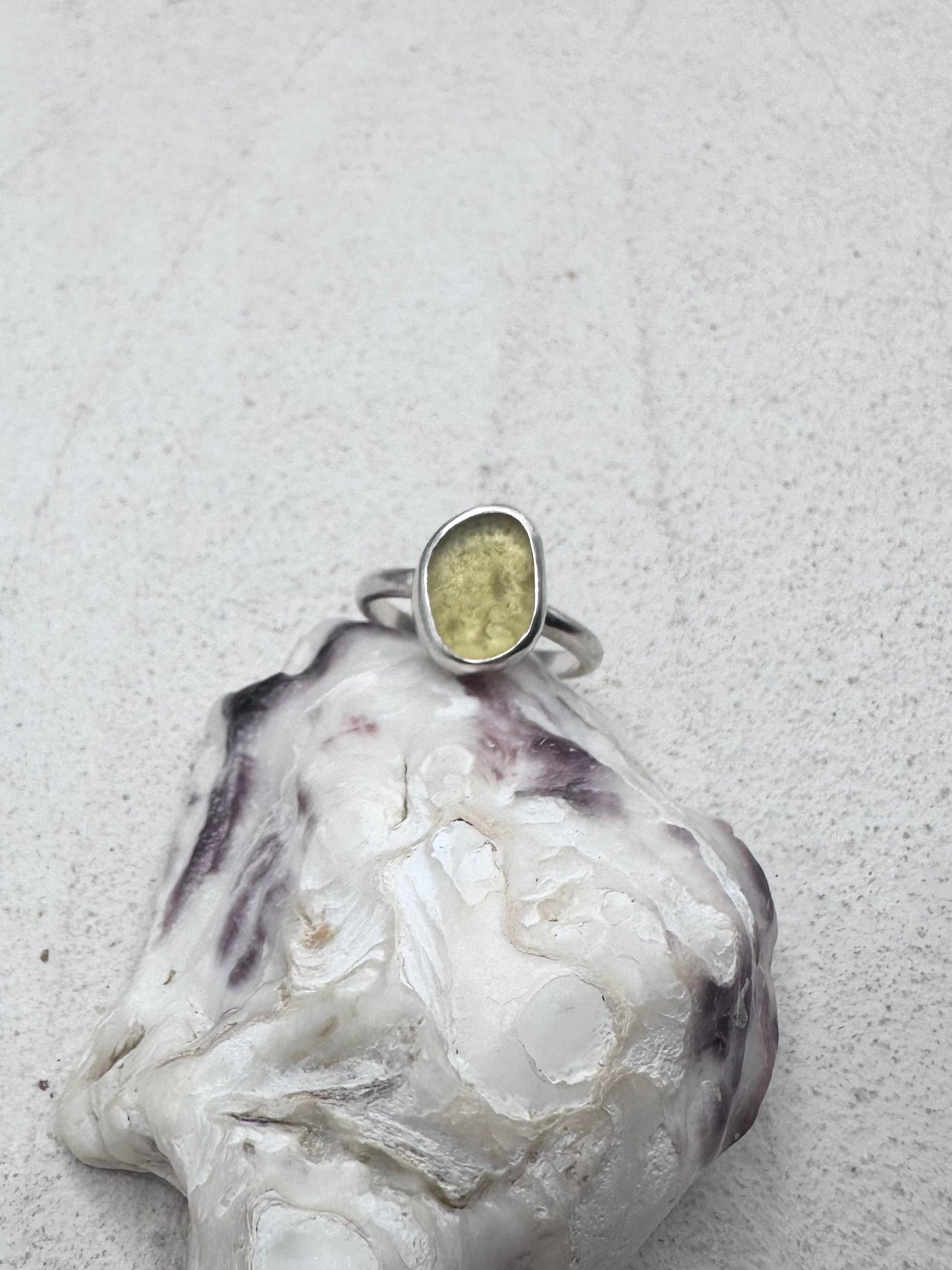 Yellow Seaglass Ring Silver