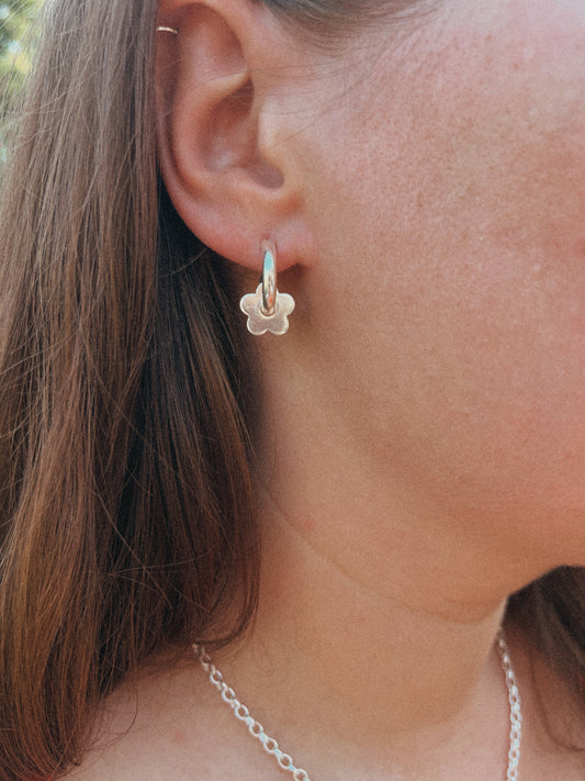 Little Flower Charm Earrings Silver