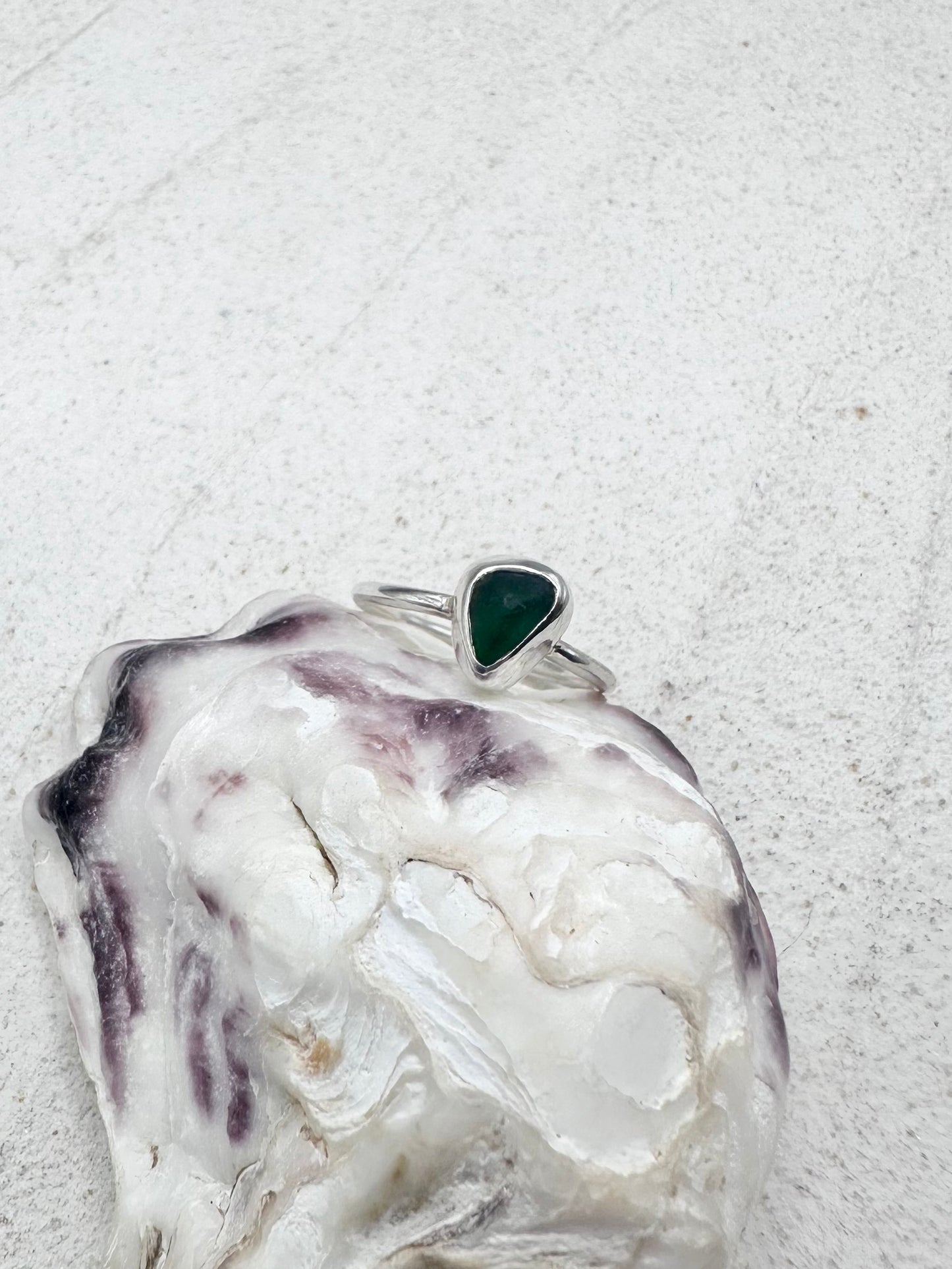 Green Seaglass Ring Silver