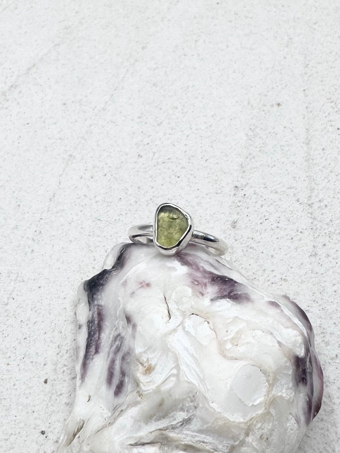 Olive Seaglass Ring Silver