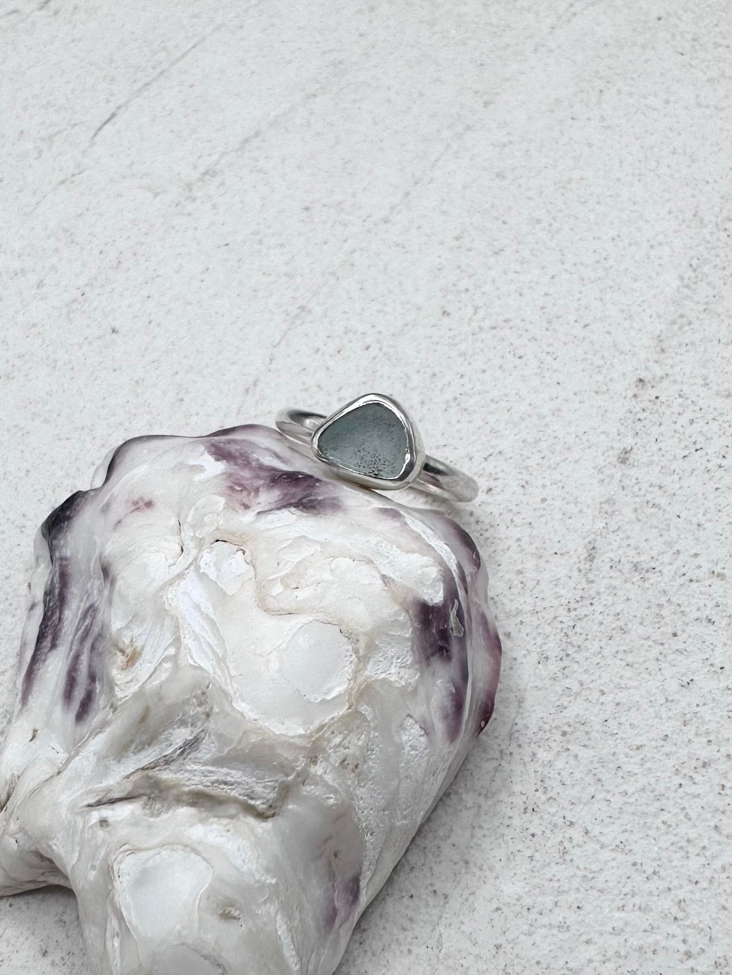 Light Blue Seaglass Ring Silver