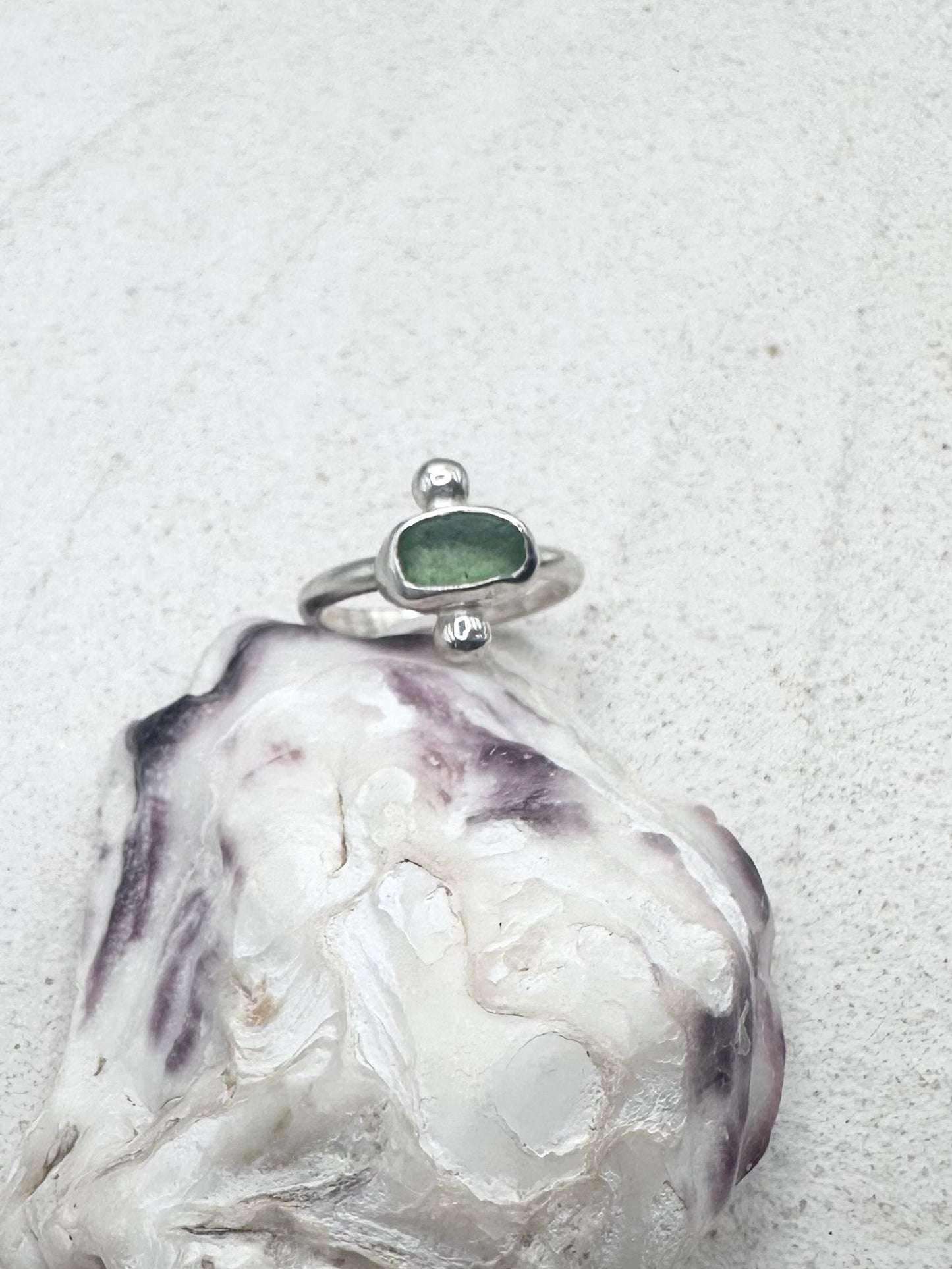 Light Green Seaglass Ring Silver