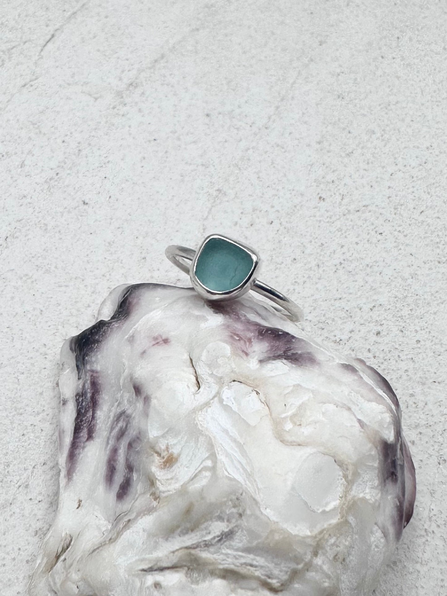 Light Blue Seaglass Ring Silver