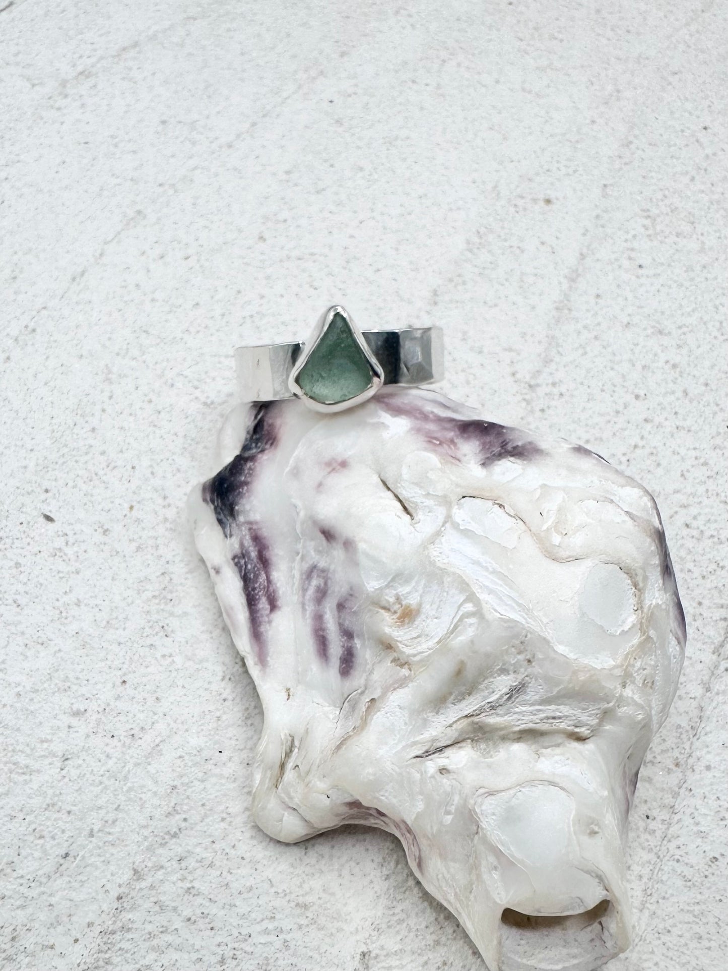 Light Green Seaglass Ring Silver