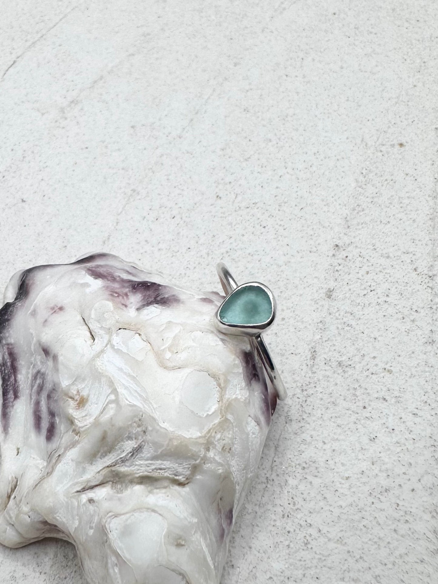 Light Blue Seaglass Ring Silver