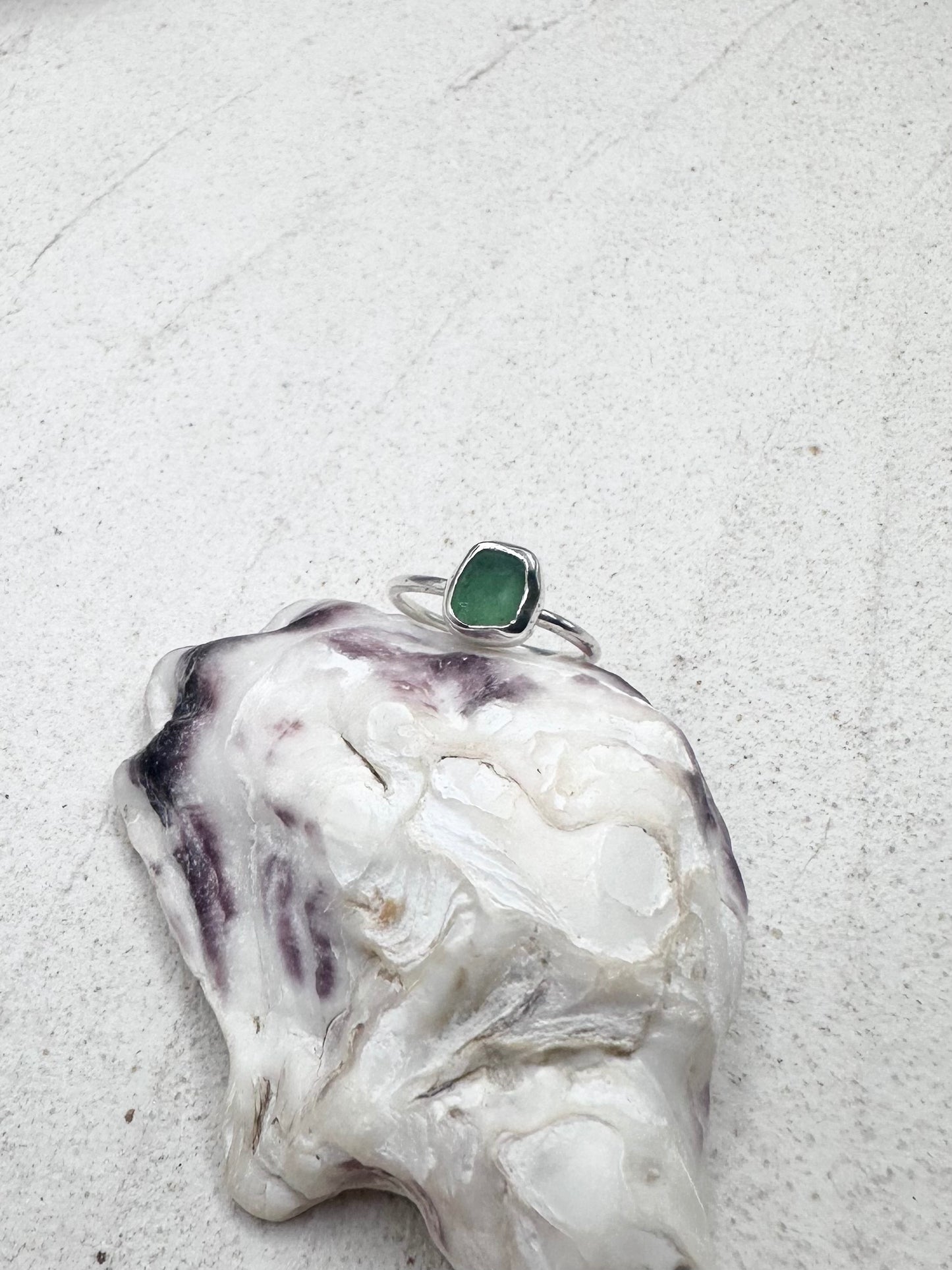 Green Seaglass Ring in Silver