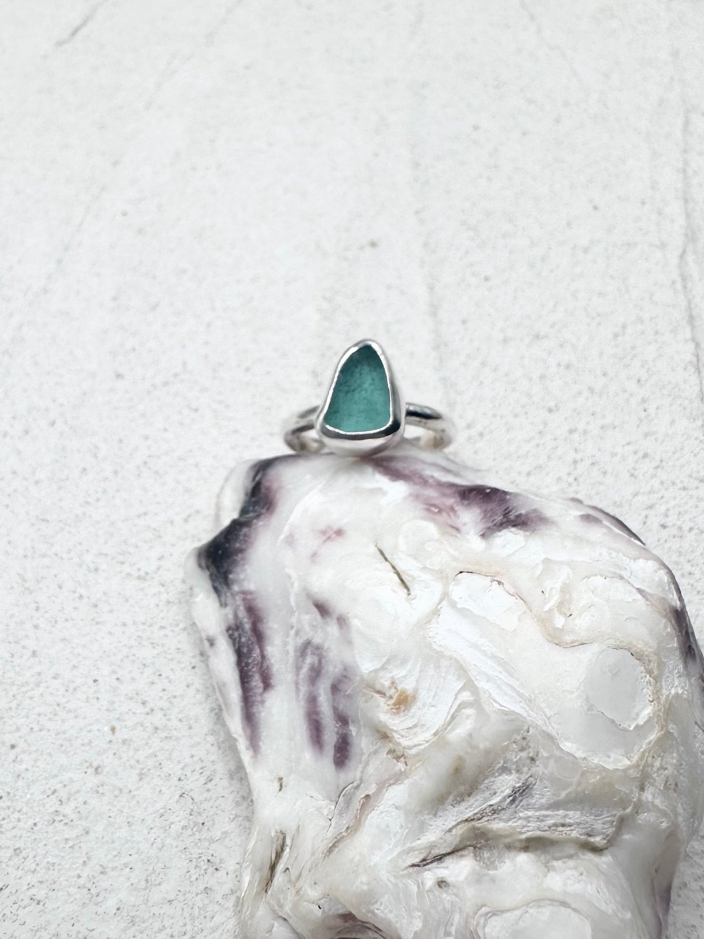 Teal Seaglass Ring Silver