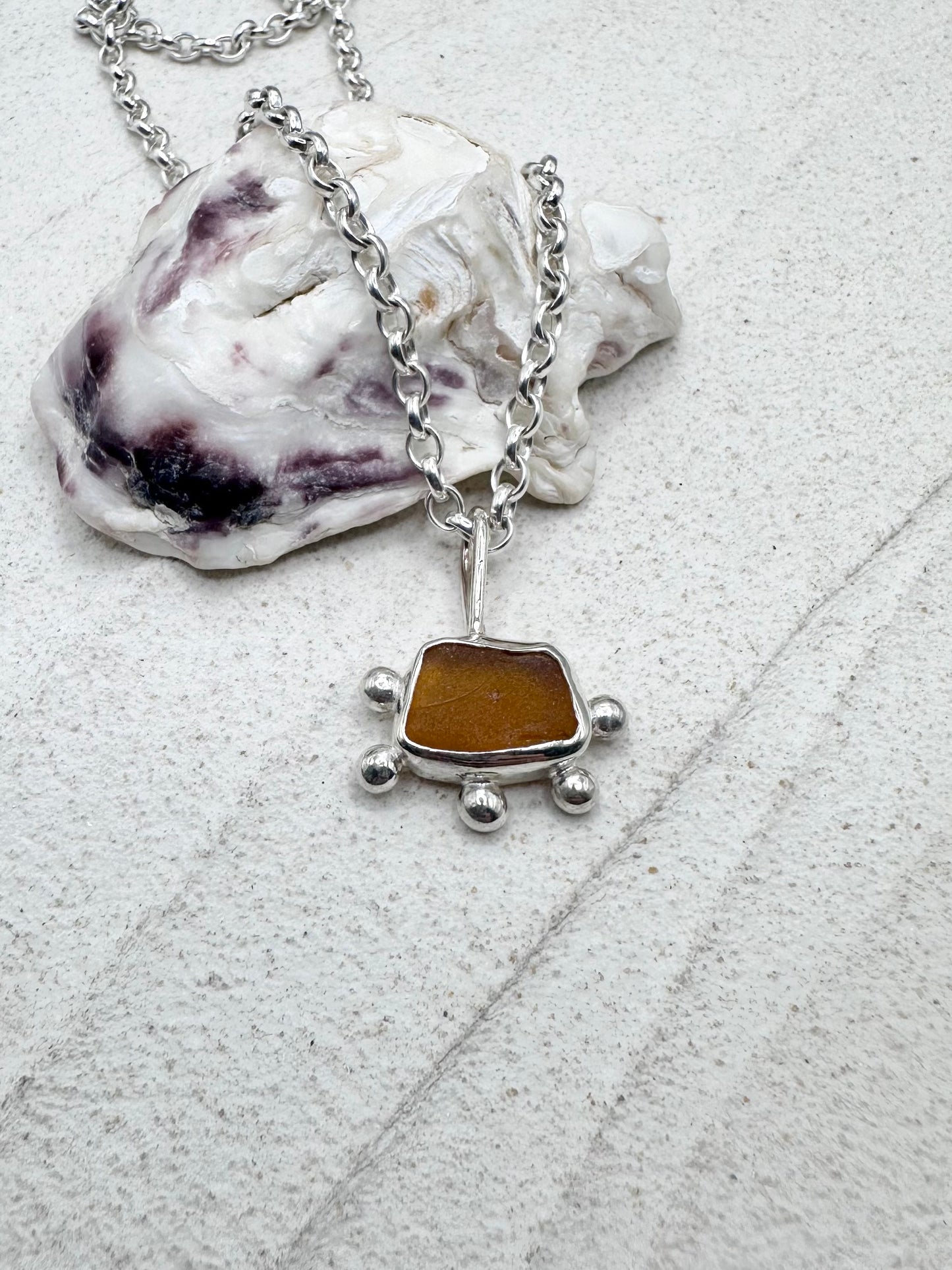 Amber Sunburst Pendant Silver