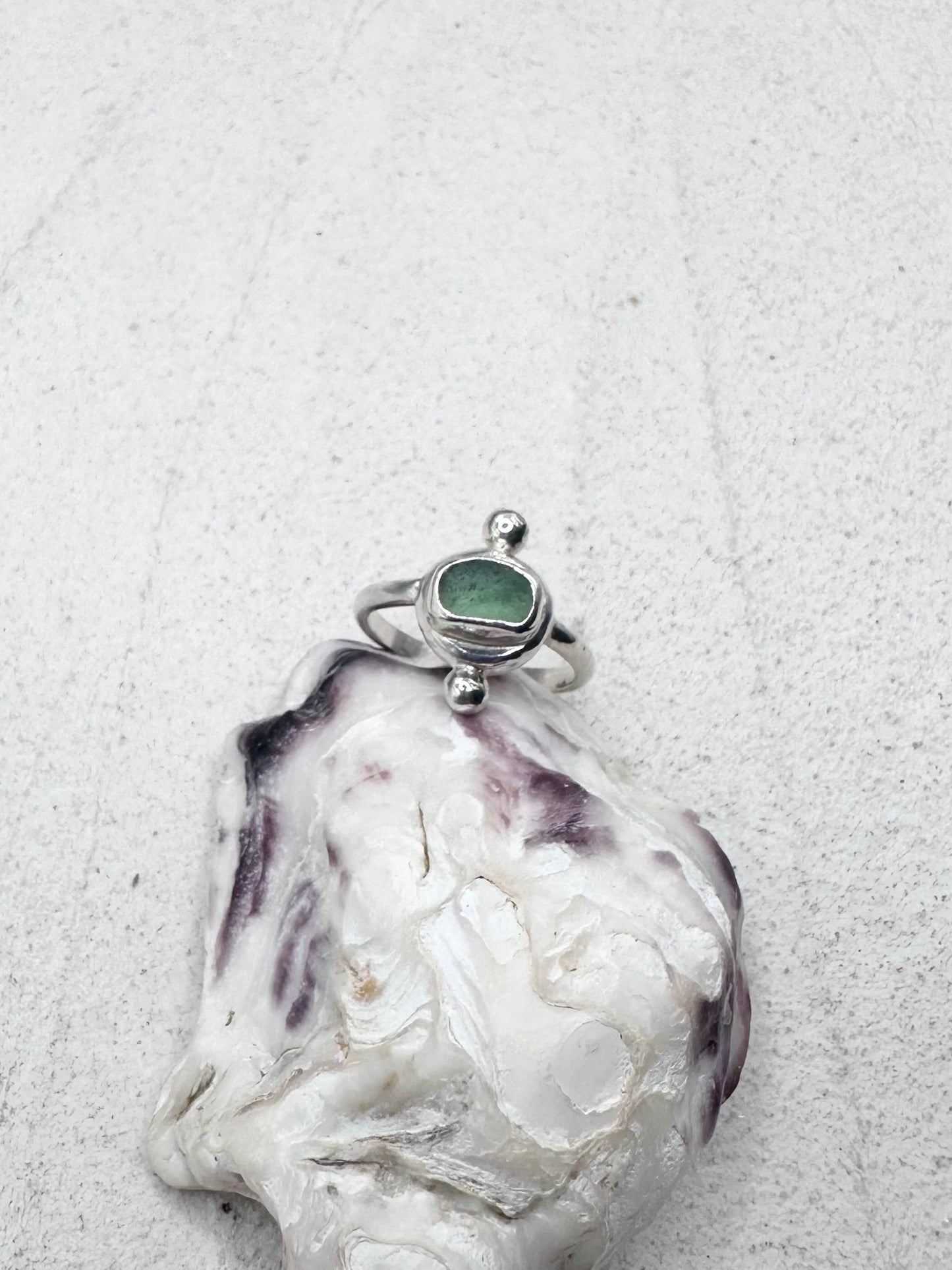 Teal Seaglass Ring Silver