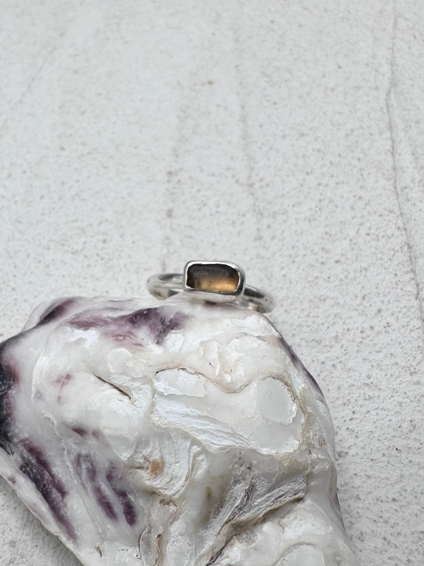 Peach Seaglass Ring Silver