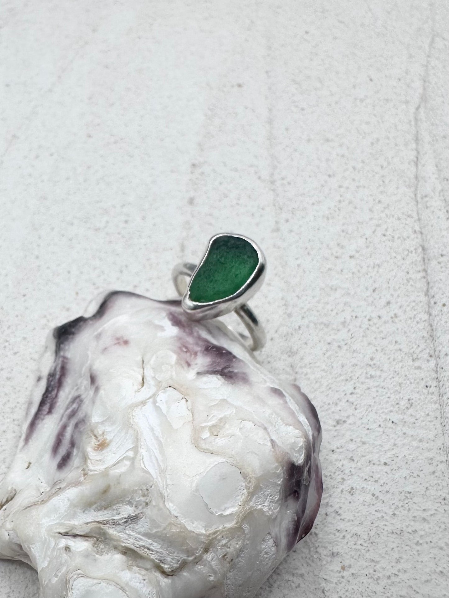 Green Seaglass Ring Silver