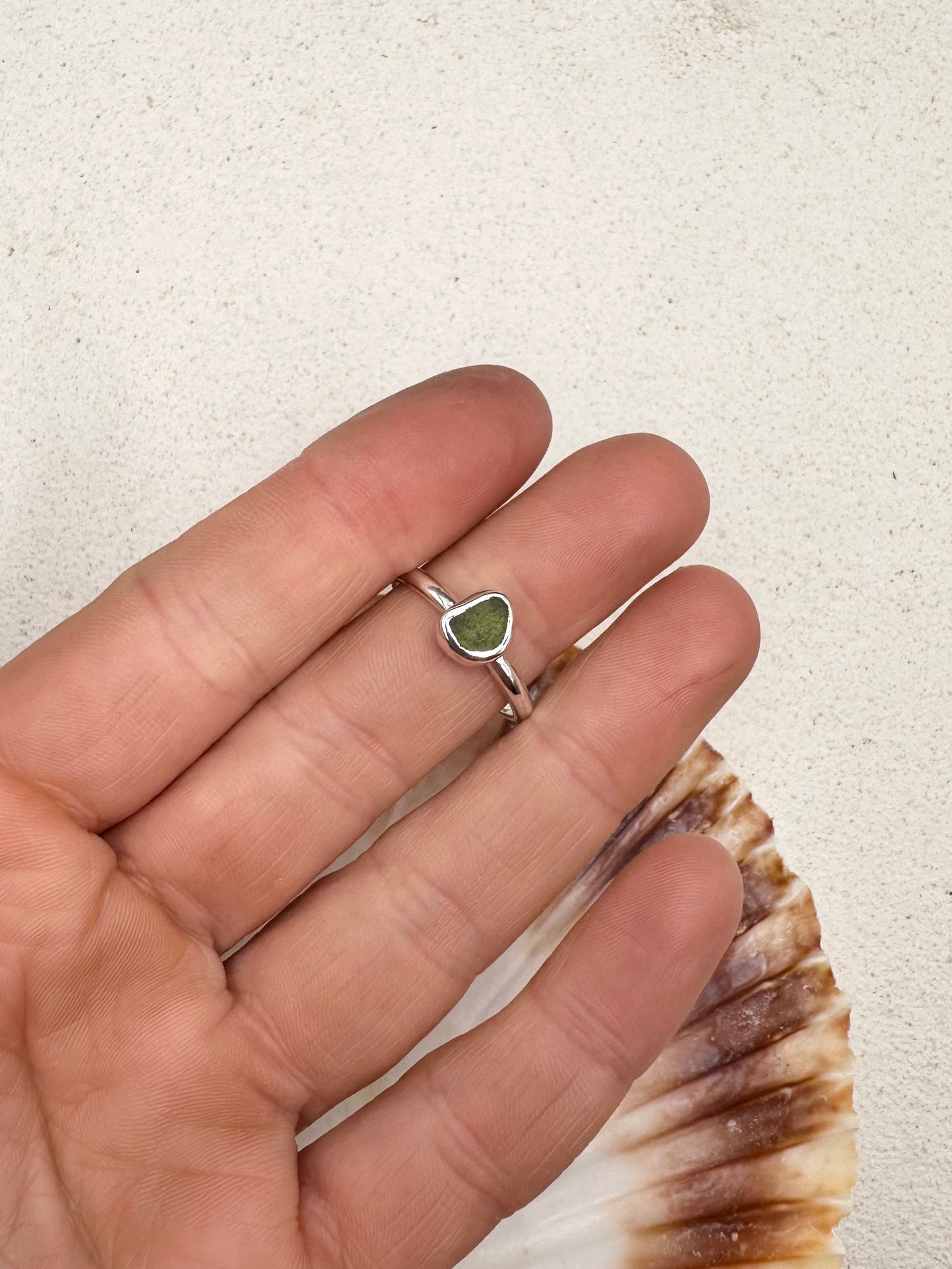 Green Seaglass Ring Silver
