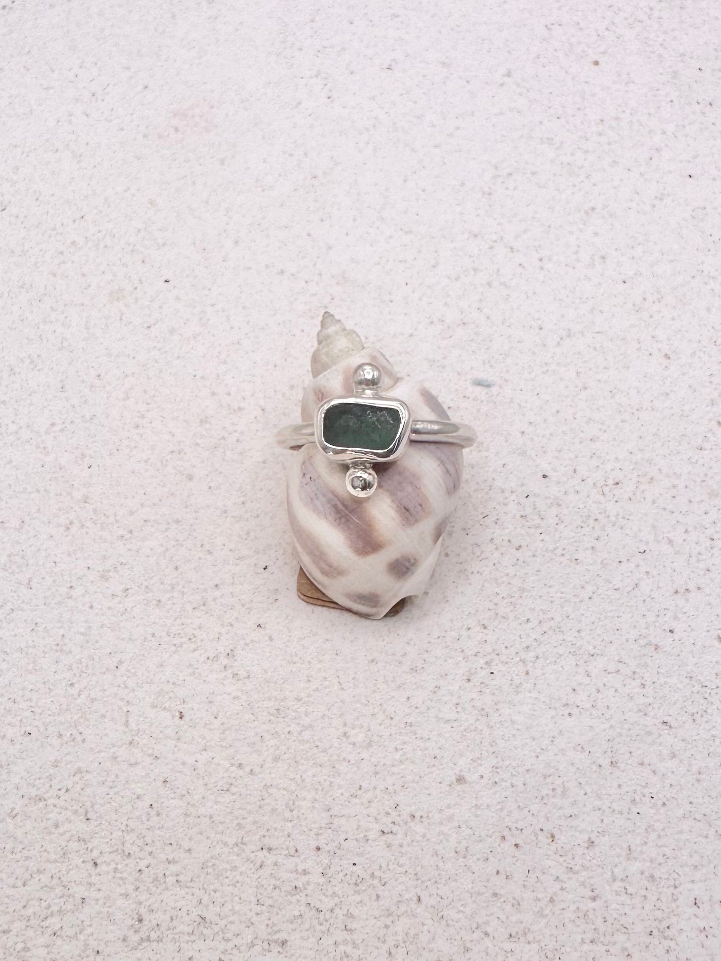 Teal Seaglass Ring Silver