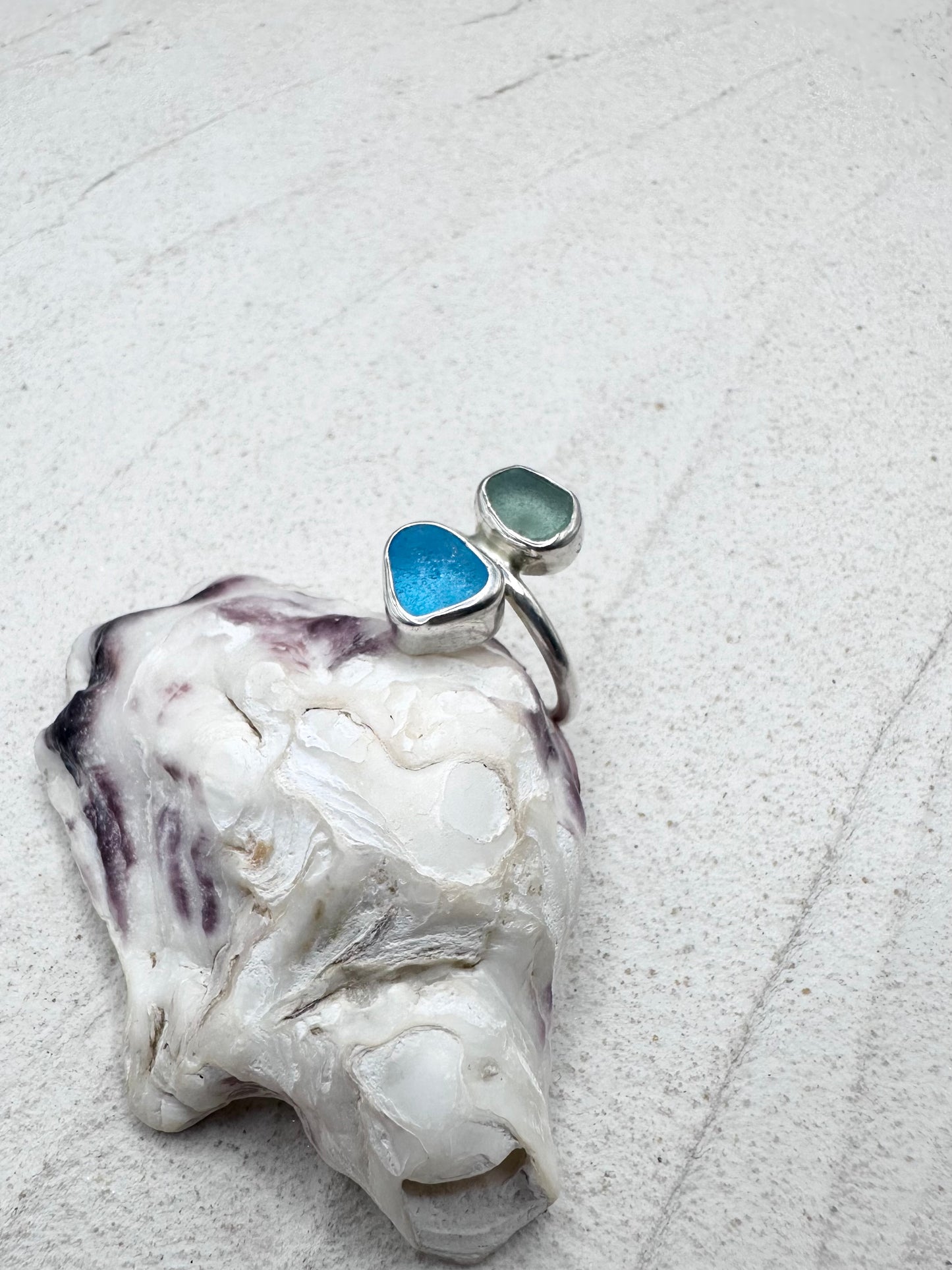 Blue Seaglass Ring Silver