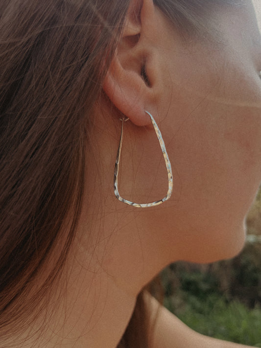 Triangular Hammered Hoops Silver