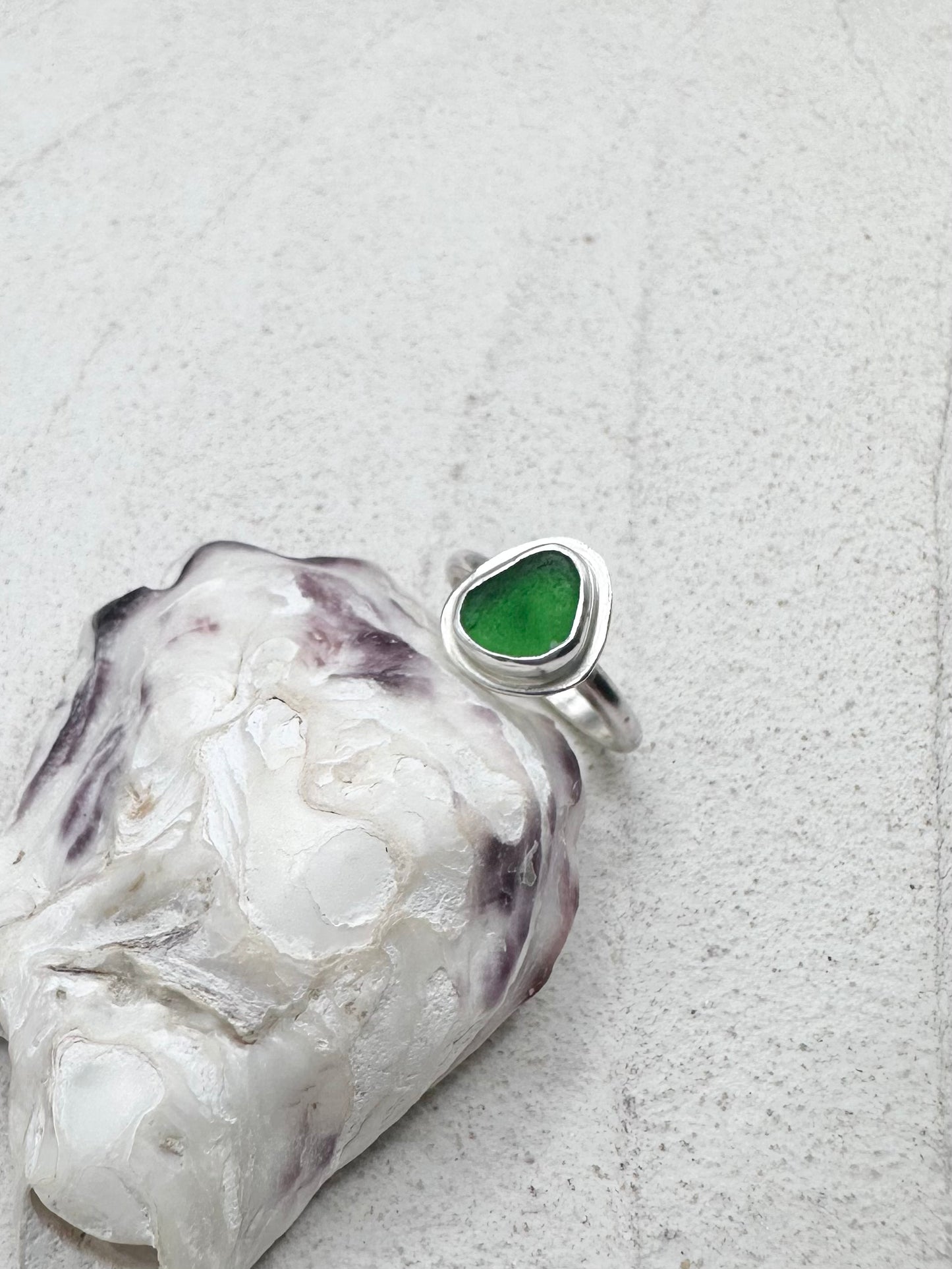 Green Seaglass Ring Silver