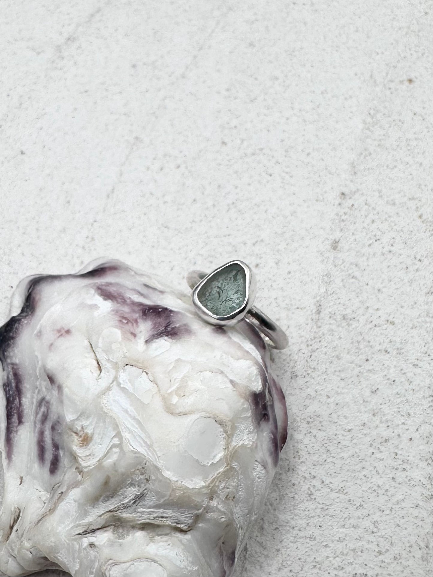 Light Blue Seaglass Ring Silver