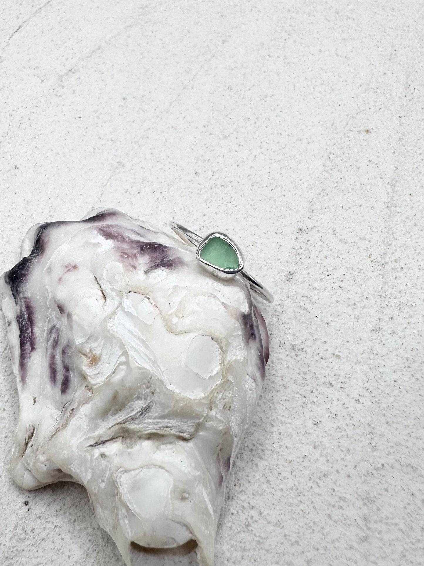 Light Green Seaglass Ring Silver