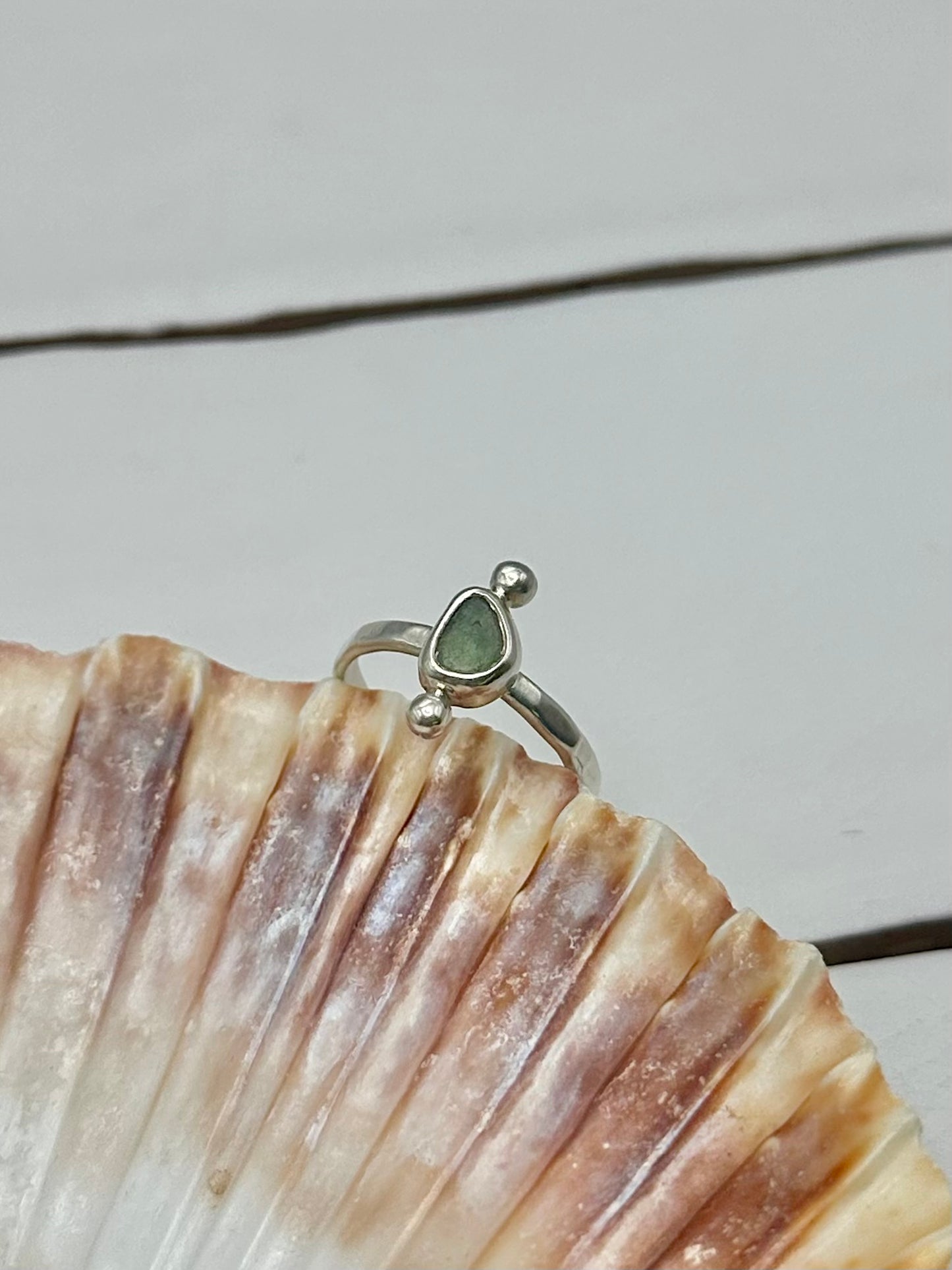 Green Seaglass Ring Silver