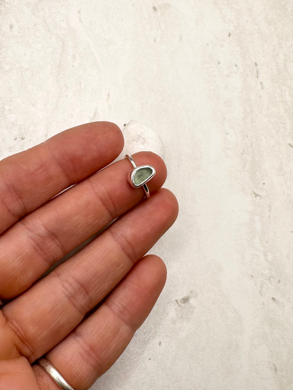 Light Blue Seaglass Ring Silver - D.5