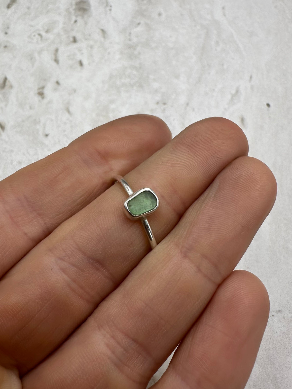 Green Seaglass Ring Silver - P