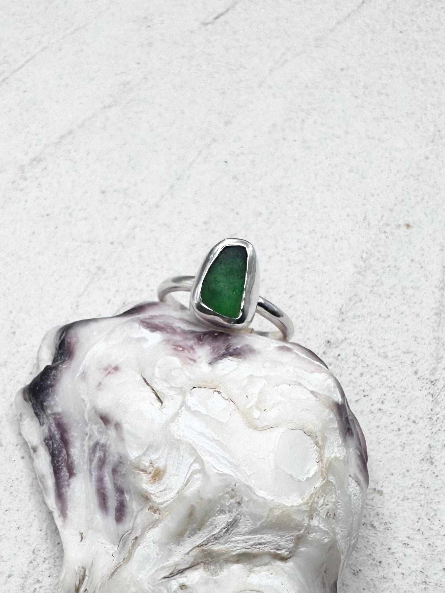 Green Seaglass Ring Silver