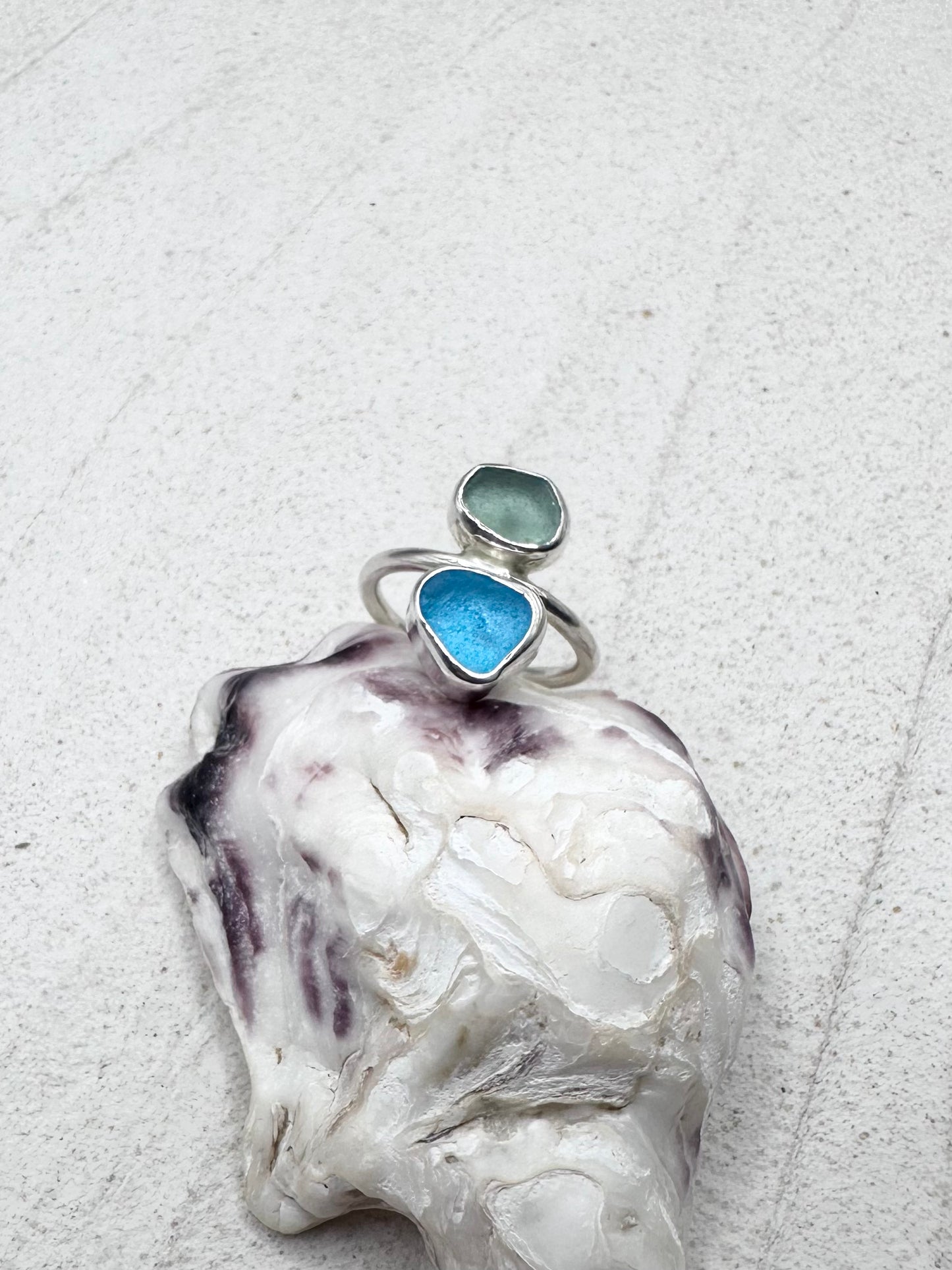 Blue Seaglass Ring Silver