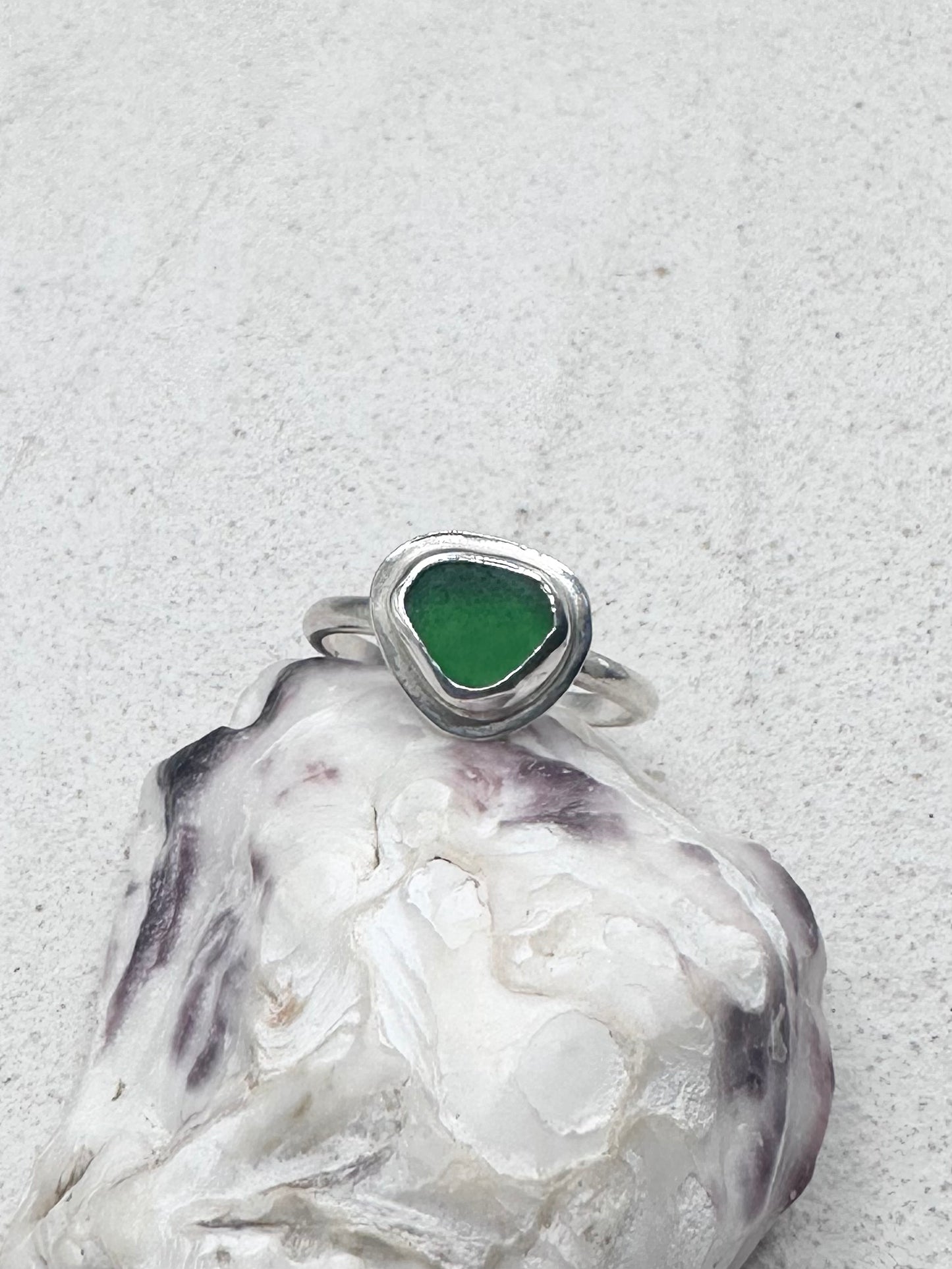 Green Seaglass Ring Silver