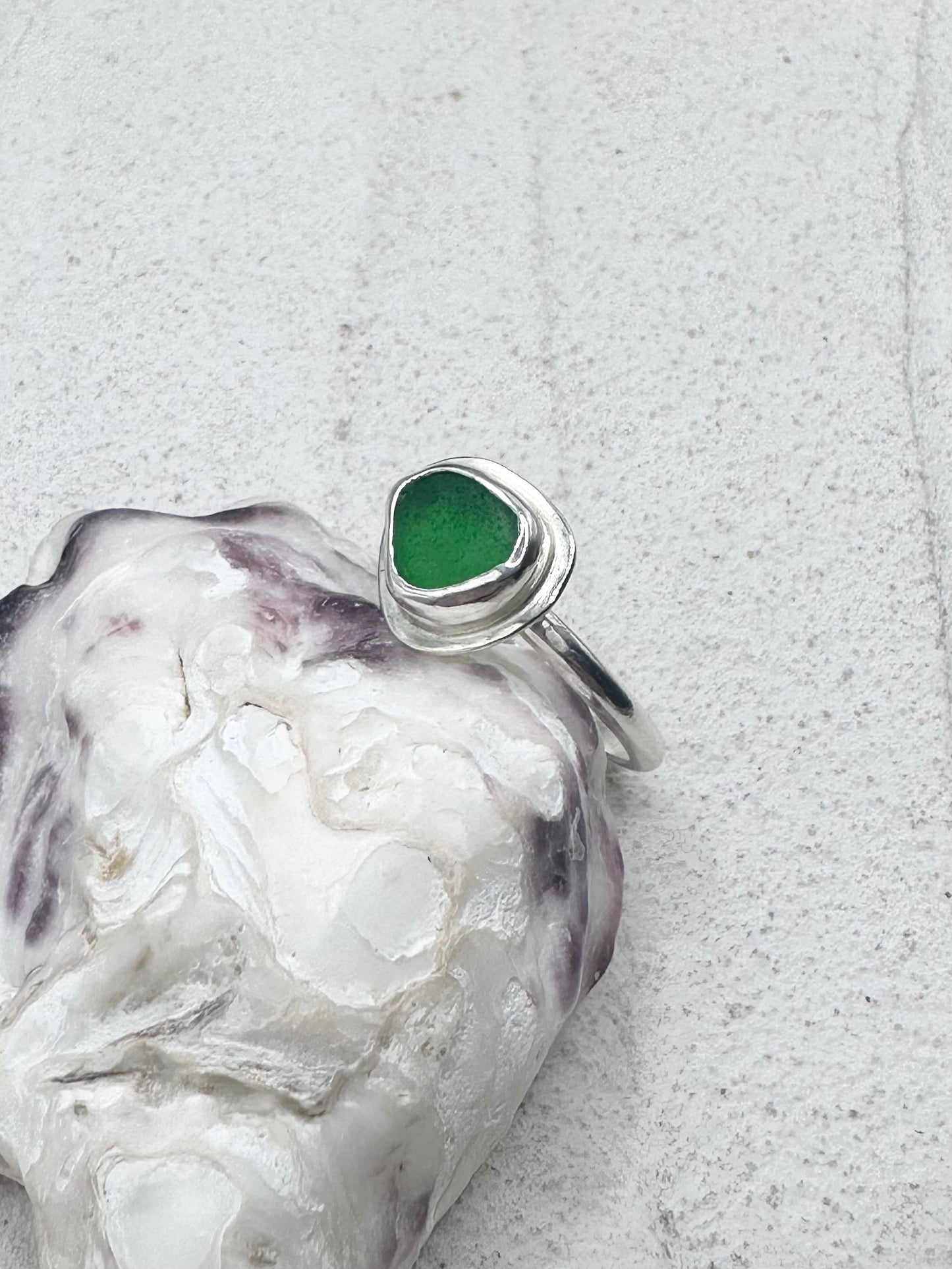 Green Seaglass Ring Silver